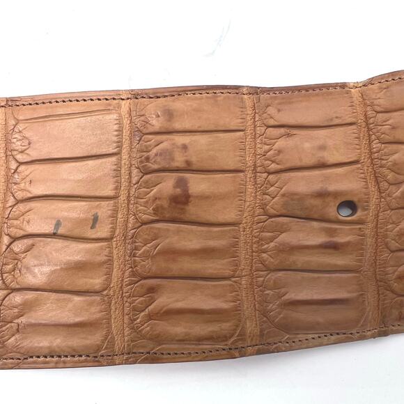 Ralph Lauren Womens Crocodile Brown Belt with Wicker Detail MSRP $2250 Size Med - Picture 4 of 15